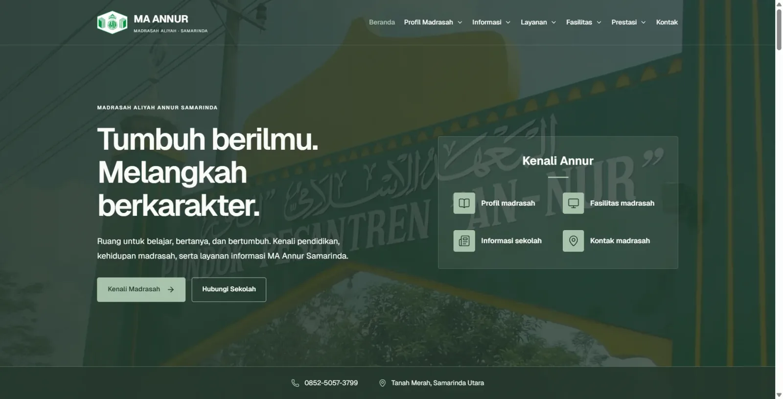 Screenshot asli beranda Web Sekolah Modern untuk MA Annur Samarinda dari README proyek
